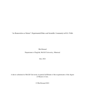 “As Remorseless as Nature”: experimental ethics and scientific community in H.G. Wells thumbnail