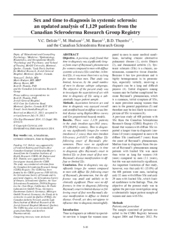 Sex and time to diagnosis in systemic sclerosis: an updated analysis of 1,129 patients from the Canadian Scleroderma Research Group Registry thumbnail