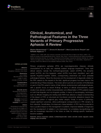 Clinical, Anatomical, and Pathological Features in the Three Variants of Primary Progressive Aphasia: A Review thumbnail