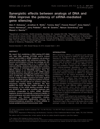 Synergistic effects between analogs of DNA and RNA improve the potency of siRNA-mediated gene silencing thumbnail