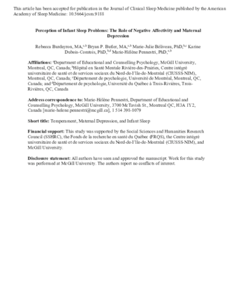 Perception of infant sleep problems: the role of negative affectivity and maternal depression thumbnail