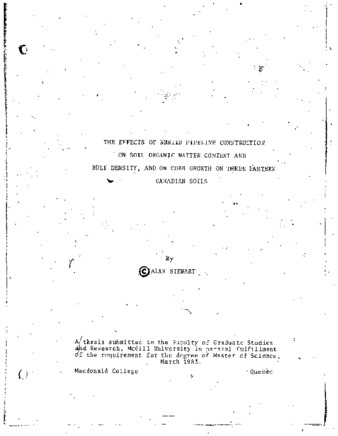 The effects of buried pipeline construction on soil organic matter content and bulk density, and on corn growth on three Eastern Canadian soils / thumbnail