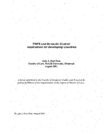 Trips and domestic control : implications for developing countries thumbnail