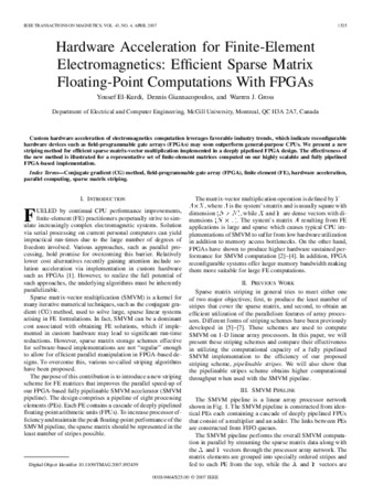 Hardware Acceleration for Finite-Element Electromagnetics: Efficient Sparse Matrix Floating-Point Computations With FPGAs thumbnail