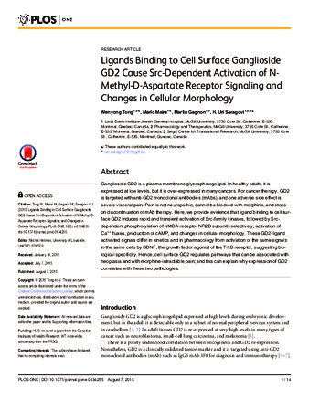 Ligands Binding to Cell Surface Ganglioside GD2 Cause Src-Dependent Activation of N-Methyl-D-Aspartate Receptor Signaling and Changes in Cellular Morphology thumbnail