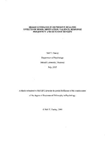 Biased estimates in depressive realism : effects of mood, motivation, valence, response frequency and outcome density thumbnail