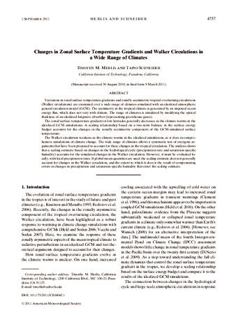 Changes in zonal surface temperature gradients and Walker circulations in a wide range of climates thumbnail