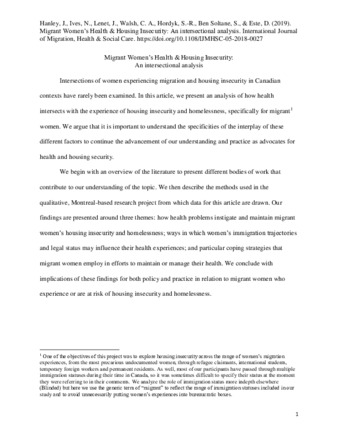 Migrant women’s health and housing insecurity: an intersectional analysis thumbnail