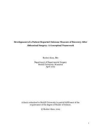 Development of a patient-reported outcome measure of recovery after abdominal surgery: A conceptual framework thumbnail