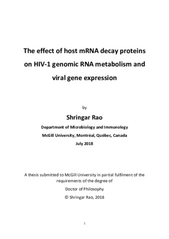 The effect of host mRNA decay proteins on HIV-1 genomic RNA metabolism and viral gene expression thumbnail