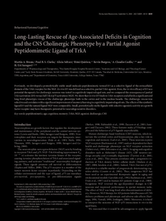 Long-Lasting Rescue of Age-Associated Deficits in Cognition and the CNS Cholinergic Phenotype by a Partial Agonist Peptidomimetic Ligand of TrkA thumbnail