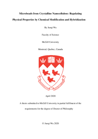 Microbeads from crystalline nanocellulose: Regulating physical properties by chemical modification and hybridization thumbnail