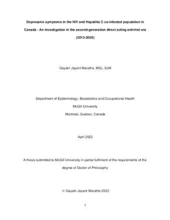 Depressive symptoms in the HIV and Hepatitis C co-infected population in Canada - An investigation in the second-generation direct acting antivirals era (2013-2020) thumbnail