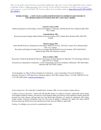 Minds@Work: A New Manualized Intervention to Improve Job Tenure in Psychosis Based on Scoping Review and Logic Model thumbnail