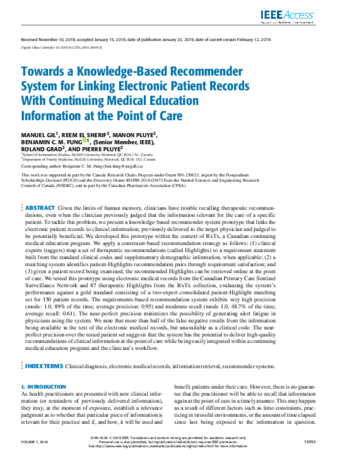 Towards a Knowledge-Based Recommender System for Linking Electronic Patient Records With Continuing Medical Education Information at the Point of Care thumbnail