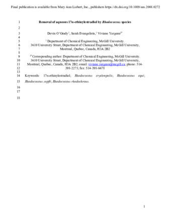 Removal of Aqueous 17α-Ethinylestradiol by Rhodococcus Species thumbnail