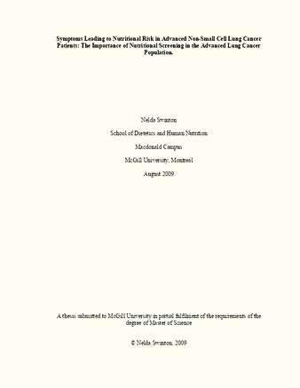Symptoms leading to nutritional risk in advanced non-small cell lung cancer patients: the importance of nutritional screening in the advanced lung cancer population thumbnail