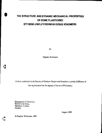 The structure and dynamic mechanical properties of some plasticised styrene-vinylpyridinium iodide ionomers / thumbnail