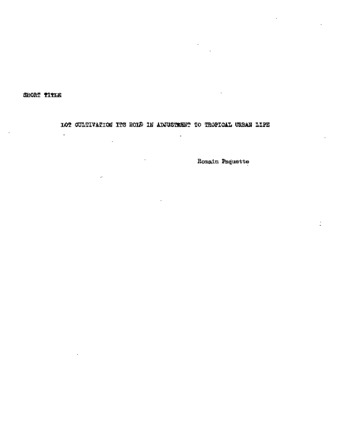 Lot cultivation : its role in adjustment to tropical life : a case study : Mackenzie, Guyana. thumbnail