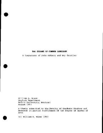 The scheme of common language : a comparison of John Ashbery and Amy Gerstler thumbnail