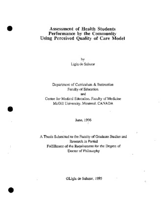 Assessment of health students performance by the community using perceived quality of care model thumbnail