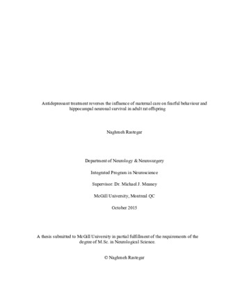 Antidepressant treatment reverses the influence of maternal care on fearful behaviour and hippocampal neuronal survival in adult rat offspring thumbnail
