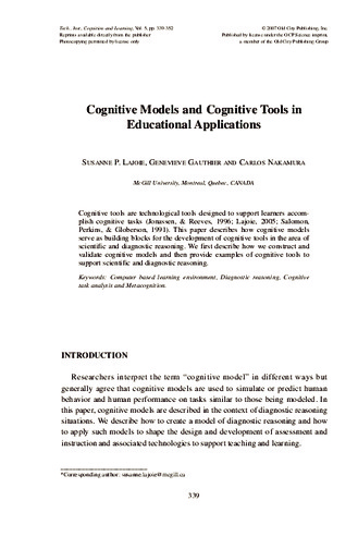 Cognitive Models and Cognitive Tools in Educational Applications thumbnail