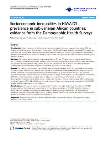 Socioeconomic inequalities in HIV/AIDS prevalence in sub-Saharan African countries: evidence from the Demographic Health Surveys thumbnail