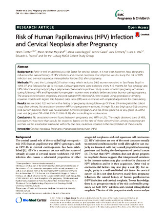 Risk of Human Papillomavirus (HPV) Infection and Cervical Neoplasia after Pregnancy thumbnail