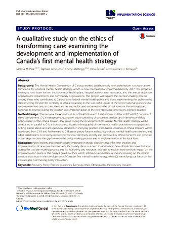 A qualitative study on the ethics of transforming care: examining the development and implementation of Canada’s first mental health strategy thumbnail