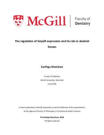 The regulation of Smpd3 expression and its role in skeletal tissues thumbnail