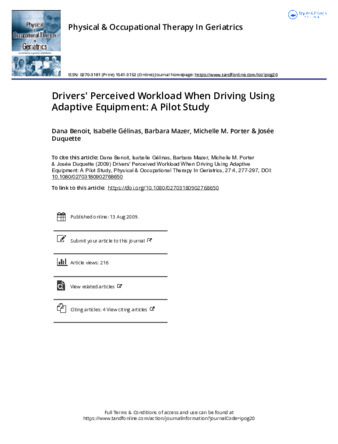 Drivers' Perceived Workload When Driving Using Adaptive Equipment: A Pilot Study thumbnail