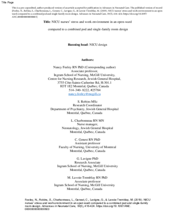 NICU Nurses' Stress and Work Environment in an Open Ward Compared to a Combined Pod and Single-Family Room Design thumbnail
