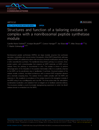 Structures and function of a tailoring oxidase in complex with a nonribosomal peptide synthetase module thumbnail