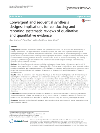  Convergent and sequential synthesis designs: implications for conducting and reporting systematic reviews of qualitative and quantitative evidence thumbnail