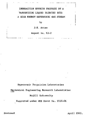 Interaction effects produced by a vapourizing liquid injected into a high energy supersonic gas stream thumbnail