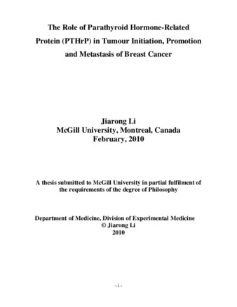 Role of parathyroid hormone-related protein (PTHrP) in tumor initiation, promotion and metastasis of breast cancer thumbnail