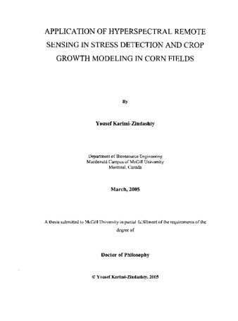 Application of hyperspectral remote sensing in stress detection and crop growth modeling in corn fields thumbnail