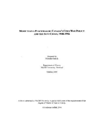 More than a peacemaker : Canada's Cold War policy and the Suez Crisis, 1948-1956 thumbnail