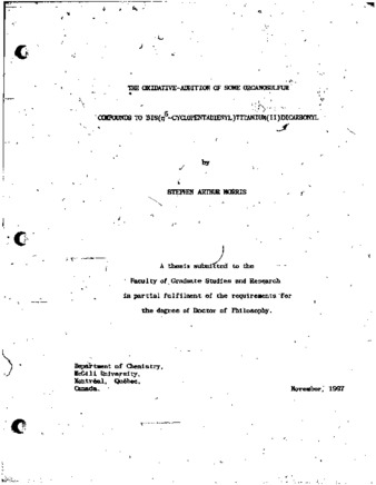 The oxidative-addition to some organosulfur compounds to bis (ð5-cyclopentadienyl) titanium (II) dicarbonyl / thumbnail