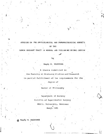 Studies on the physiological and pharmacological aspects of the lower urinary tract in normal and following spinal lesion thumbnail