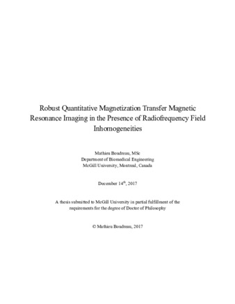 Robust quantitative magnetization transfer magnetic resonance imaging in the presence of radiofrequency field inhomogeneities thumbnail