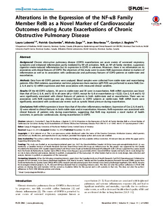 Alterations in the Expression of the NF-κB Family Member RelB as a Novel Marker of Cardiovascular Outcomes during Acute Exacerbations of Chronic Obstructive Pulmonary Disease thumbnail