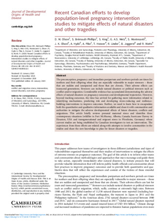Recent Canadian efforts to develop population-level pregnancy intervention studies to mitigate effects of natural disasters and other tragedies thumbnail