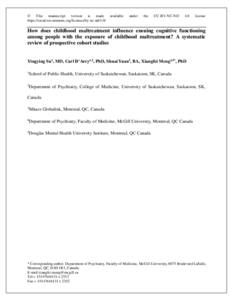 How does childhood maltreatment influence ensuing cognitive functioning among people with the exposure of childhood maltreatment? A systematic review of prospective cohort studies thumbnail