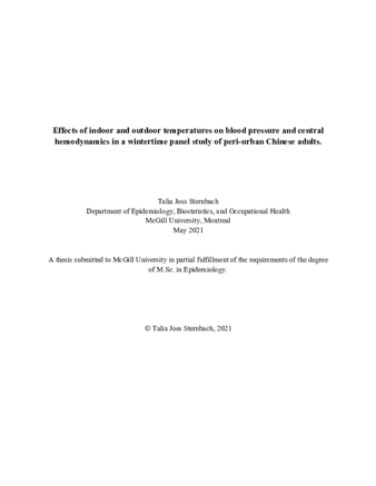 Effects of indoor and outdoor temperatures on blood pressure and central hemodynamics in a wintertime panel study of peri-urban Chinese adults thumbnail