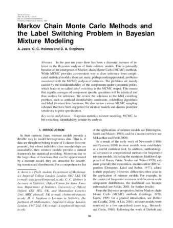 Markov Chain Monte Carlo Methods and the Label Switching Problem in Bayesian Mixture Modeling thumbnail