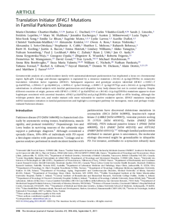 Translation Initiator EIF4G1 Mutations in Familial Parkinson Disease thumbnail