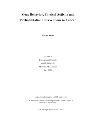 Sleep Behavior, Physical Activity and Prehabilitation Interventions in Cancer thumbnail