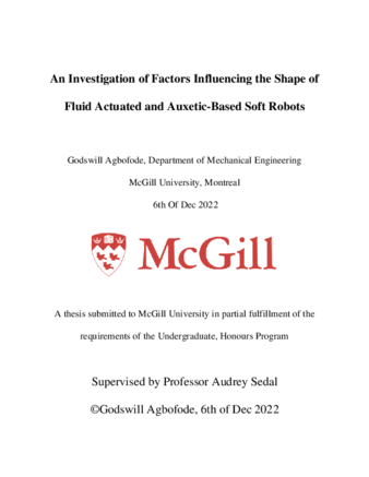 An Investigation of Factors Influencing the Shape of Fluid Actuated and Auxetic-Based Soft Robots thumbnail